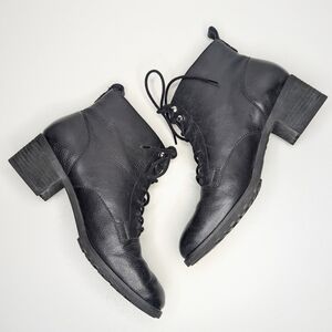 Tara M Black Leather Lace Up Boot Low Heel Ankle Gianna Women's Size 10